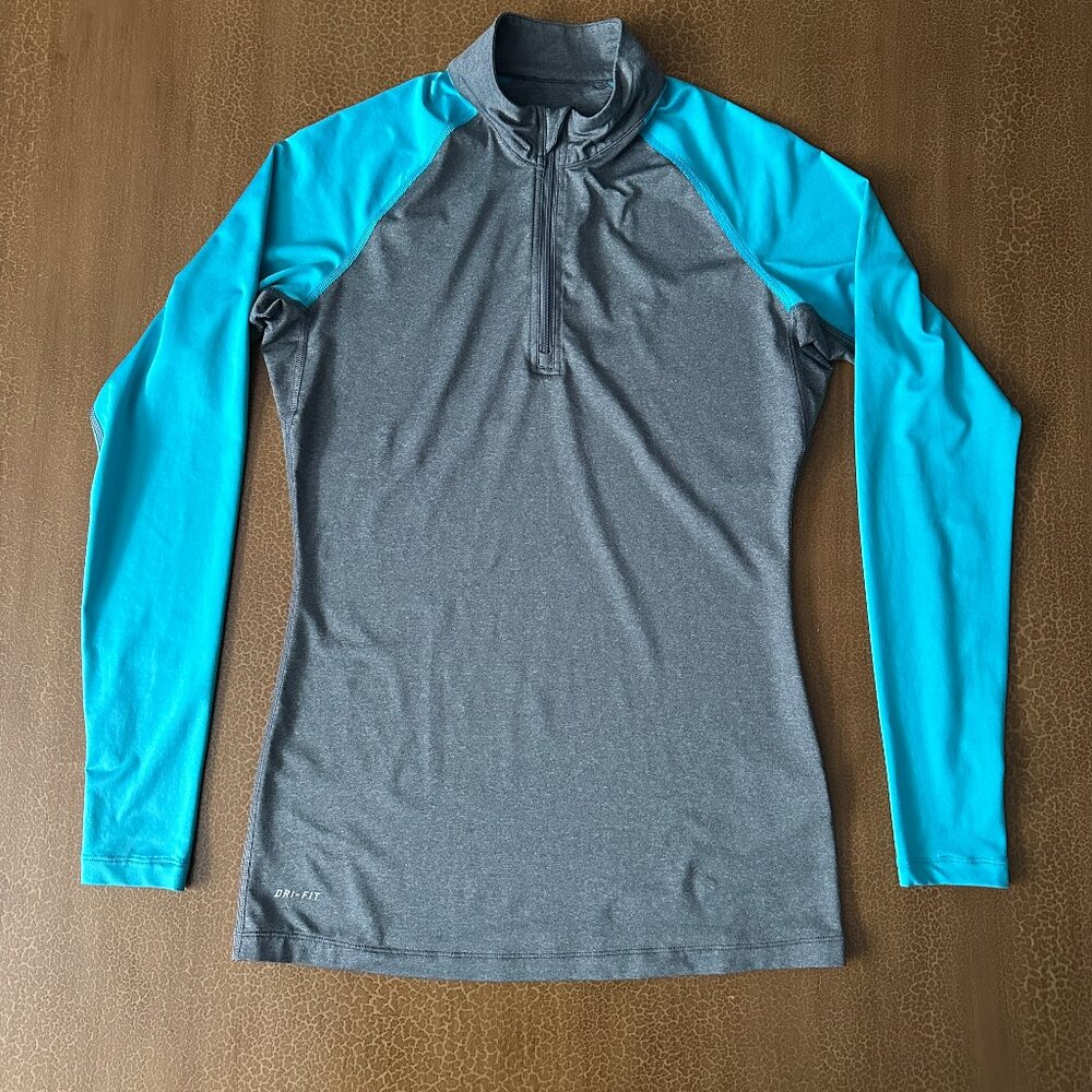 Nike Pro Dri-Fit - Grey & Teal Long Sleeve Lightweight - Size Medium